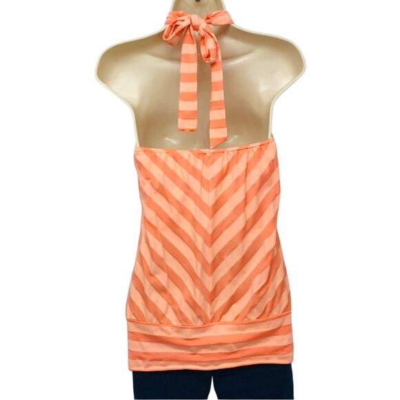 Ella Moss Orange Peach Creamsicle Chevron Stripe Halter Top Retro and Playful - Picture 6 of 16
